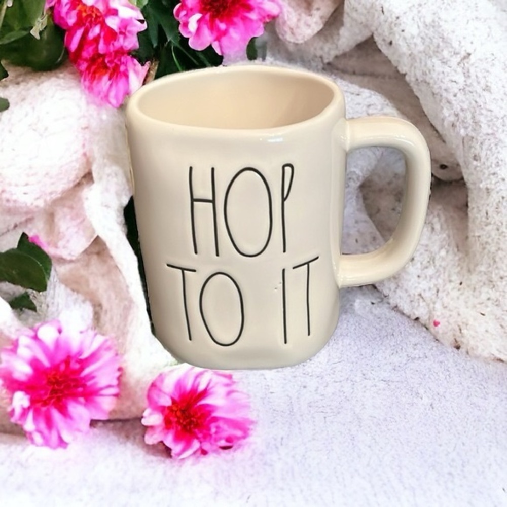 NEW Rae Dunn HOP TO IT Large White Mug